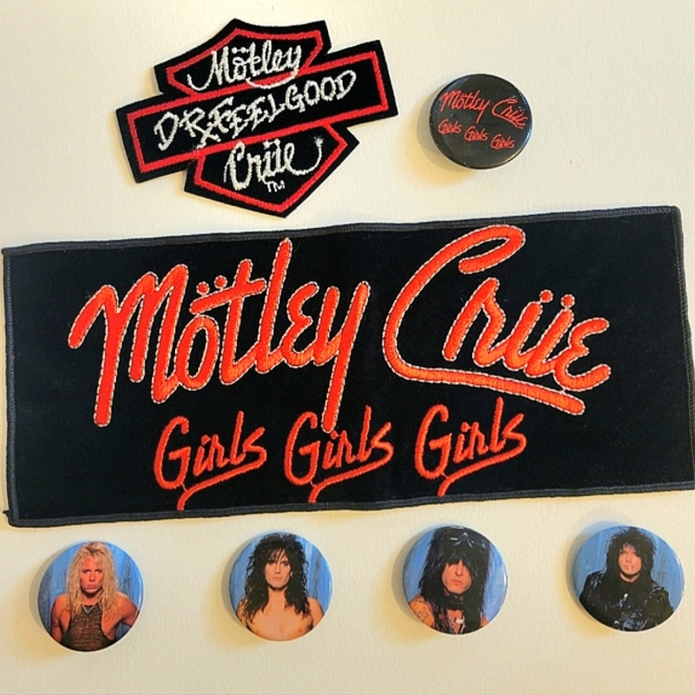 Vtg 80s Motley Crue rock band memorabilia iron  patches button pins bundle rare